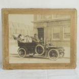 19th century large format photograph, family in Vintage motor car on Boundary Road Hove, image