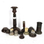 A group of Serpentine Ware marble, including a candlestick, 28cm, compasses, calendars etc