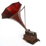 An early 20th century Edison 'Red Gem' fireside phonograph, with original red Japanned tin horn