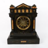 A large slate and marble architectural 8-day mantel clock, Roman numeral hour markers, with column