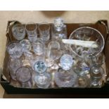 Various glass, including drinking glasses, decanters, jugs etc (2 boxes)