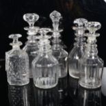 A group of 6 Antique cut-glass decanters and stoppers, tallest 27cm