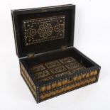A 19th century Indian ebony and porcupine quill box, with ivory inlay and removeable insert,