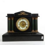 A cast-iron architectural 8-day mantel clock, by Ansonia Clock Co, case height 29cm, untested,