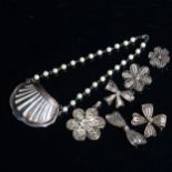 Silver and filigree brooches, a sterling silver necklace etc