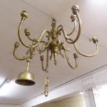 A brass 9-branch chandelier