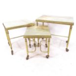 A rectangular nest of 3 onyx-top tables, on reeded gilt-metal legs, widest 52cm