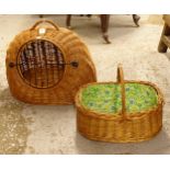 A Vintage wicker cat carrier, L58cm, H50cm, D45cm, and a Vintage wicker basket, L44cm (2)