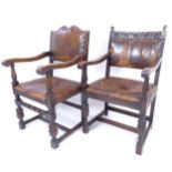2 similar 1920s open arm chairs