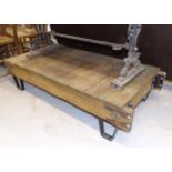 A rectangular pine low coffee table from reclaimed timber, L133cm, H32cm, D64cm