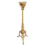 A 19th century cast bronze torcher stand, with spiral twist centre column and tripod base, height