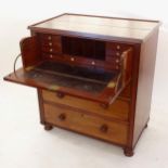 A 19th century mahogany secretaire chest, on bun feet, W94cm, H102cm, D58cm