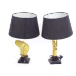 A pair of Heathfield table lamps and shades, on gold wing columns, height including shade 55cm