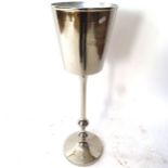 A modern chrome plate Champagne Bollinger/ice bucket on stand, H80cm