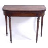 A 19th century mahogany ebony-strung fold over card table, W91cm, H76cm, D45cm