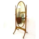 A 19th century walnut-framed cheval mirror, W64cm, H175cm