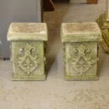 A pair of weathered concrete pedestals, W24cm, H31cm