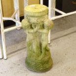 A weathered concrete Three Graces pedestal, H46cm