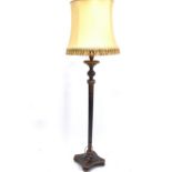 An Oriental design green lacquered and chinoiserie decorated standard lamp and shade, height