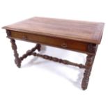 A 19th century oak library table, with single frieze drawer and stretcher base, 130cm x 79cm