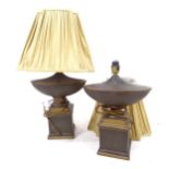 A pair of Toleware design table lamps and shades, height including shade 55cm