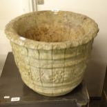 A weathered concrete garden pot, diameter 41cm, height 32cm