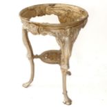 An embossed cast-iron pub table, W55cm, H73cm (no top)