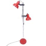 A Vintage red enamel floor lamp with 2 adjustable lights, H135cm