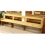 An Antique hardwood church pew, L280cm