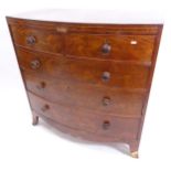 A 19th century mahogany bow-front 5-drawer chest, W105cm, H106cm, D53cm