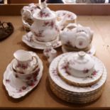 Royal Albert Lavender Rose tea service, including teapot, fruit bowls and dessert plates