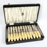 ELKINGTON & COMPANY LTD - a canteen of silver plated fish cutlery for 12 people, with ivorine