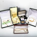 10 various cultured fresh water and other pearl necklaces, some boxed