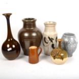 A group of Studio and Art pottery, including a brown glazed vase by Clare Wakefield, height 26cm