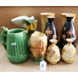Sylvac 1958 squirrel jug, pair of Crown Devon vases etc