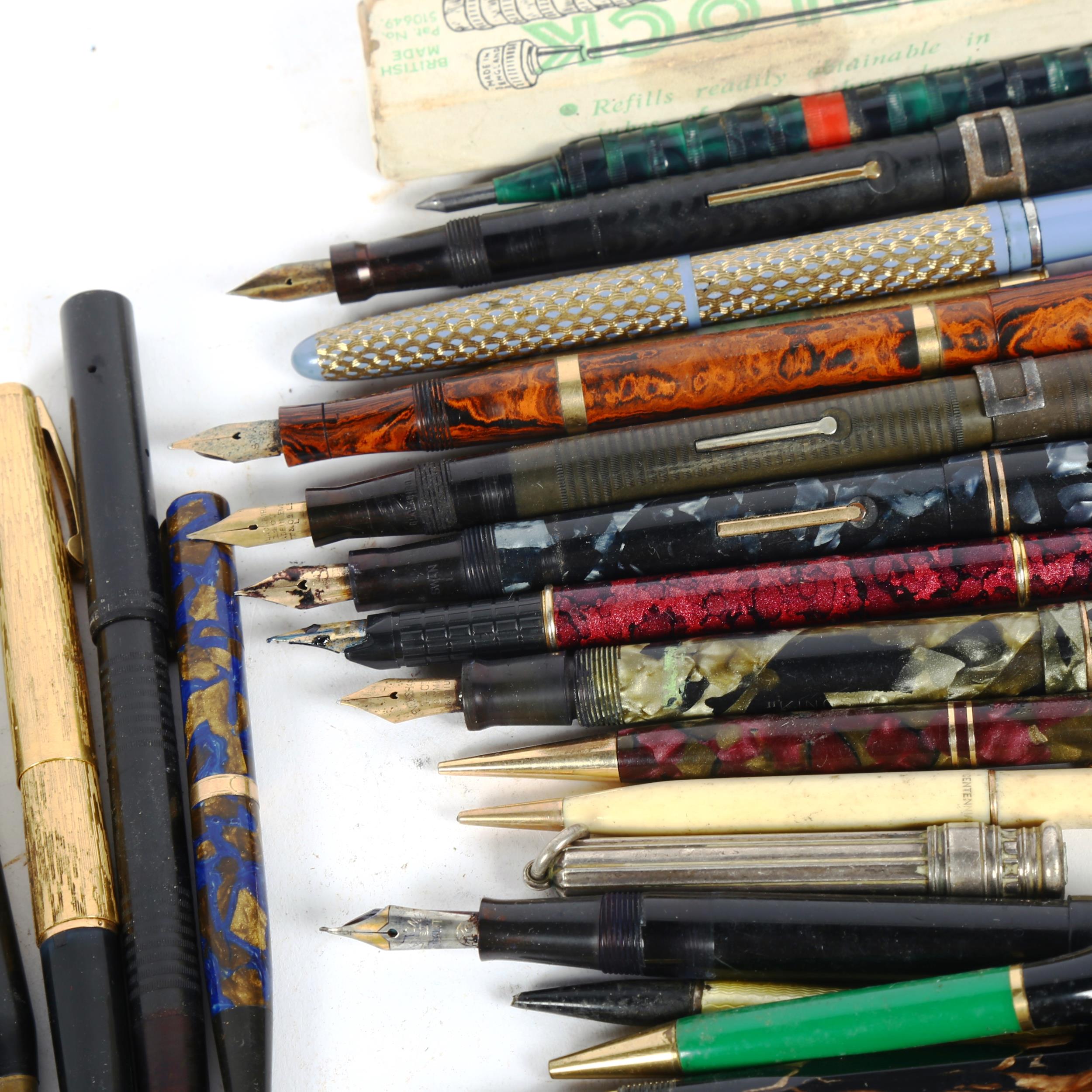 Various pens and pencils, including yellow enamel, silver Sampson Mordan & Co propelling pencil - Image 2 of 2