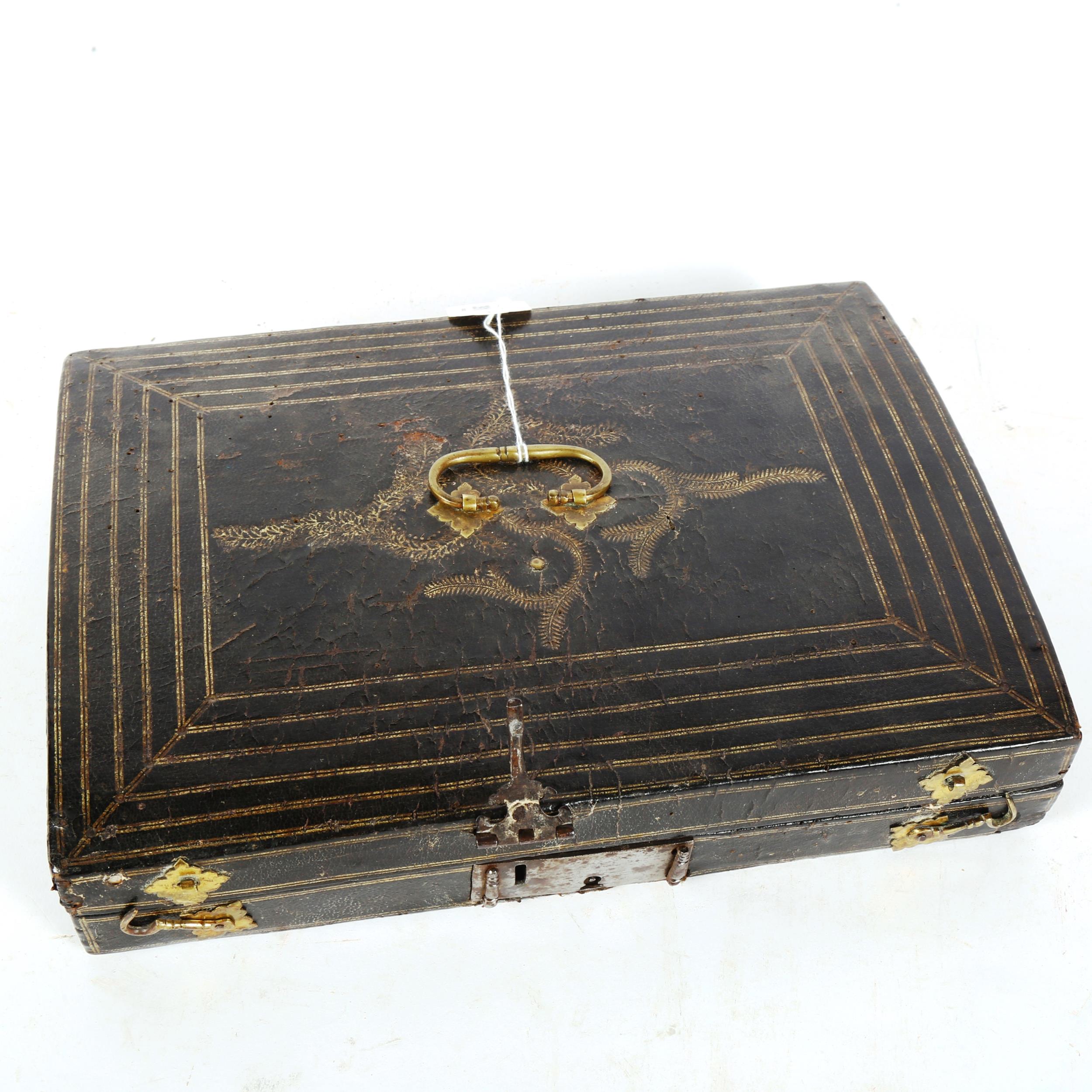 A 19th century embossed leather travelling writing box - Image 2 of 2