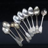 A set of 6 George III silver teaspoons, with shell decorated handles, Chester 1788, maker's stamp W,