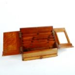 An Antique oak table-top stationery box, with fitted interior and drawer under, 37.5cm across