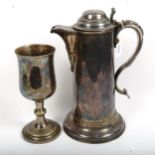 A large Victorian electroplate lidded flagon, height 30cm, and a Victorian plated goblet (2)