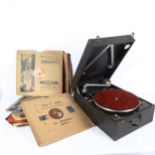 A Vintage Columbia portable gramophone, and various LPs
