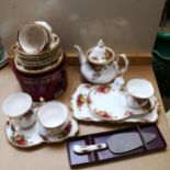 Royal Albert Old Country Roses tea set, including teapot and cake slice