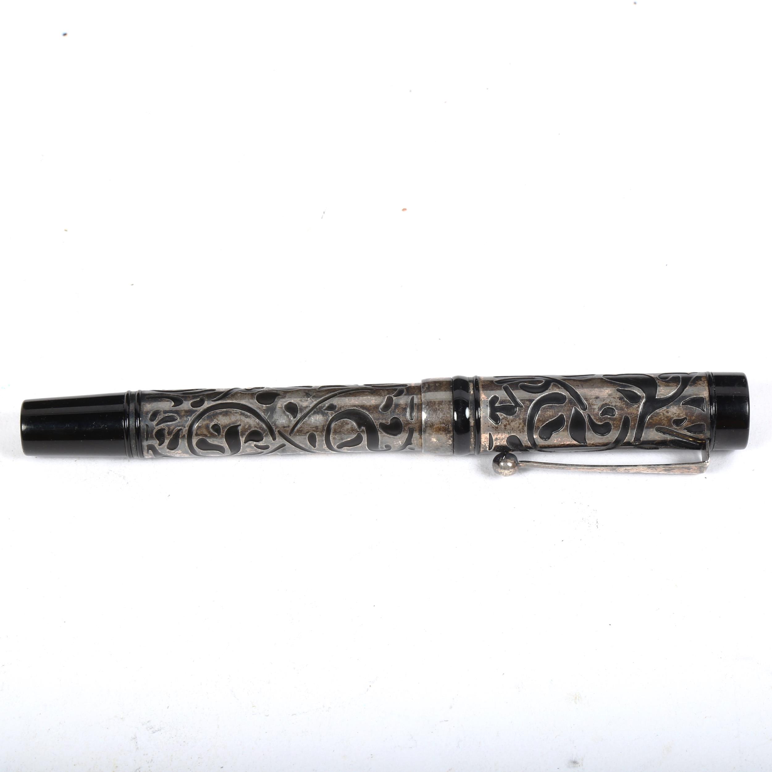 An unmarked German silver overlay fountain pen, boxed - Image 2 of 2