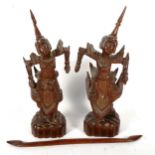 A pair of Eastern carved hardwood figural dancers, height 40cm