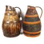 2 coopered oak jugs with metal bands, height 45cm