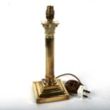 A Corinthian column brass table lamp, with acanthus leaf decoration, 34cm