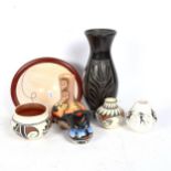 A group of Native American Indians pottery items, a carved vase with foliate design, height 23cm etc