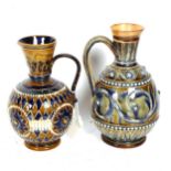 2 Doulton Lambeth stoneware jugs with tube-lined decoration, height 20cm