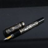 An unmarked German silver overlay fountain pen, boxed