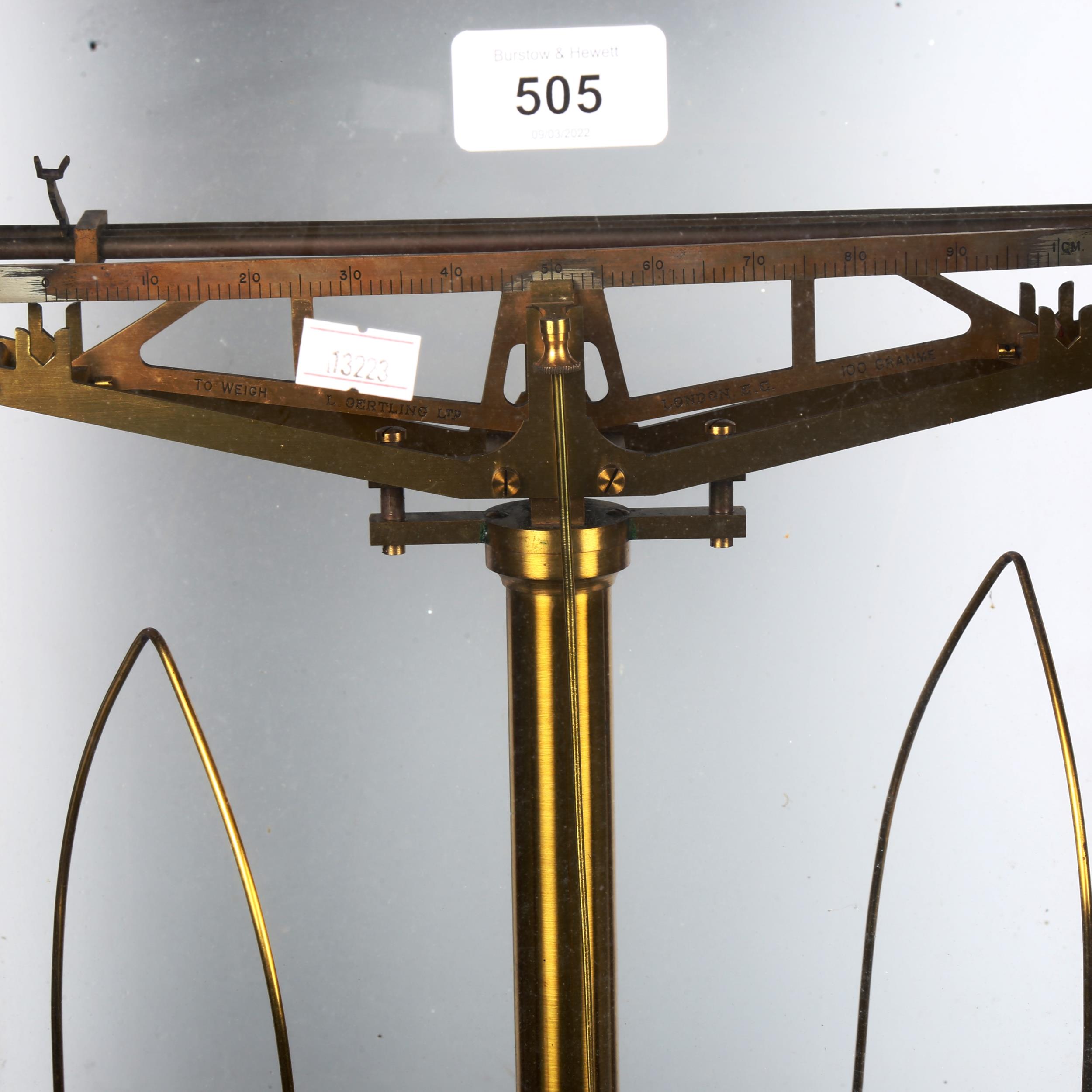 A Gertling brass balance scale, in mahogany case with drawer under containing accessories, height - Image 2 of 2